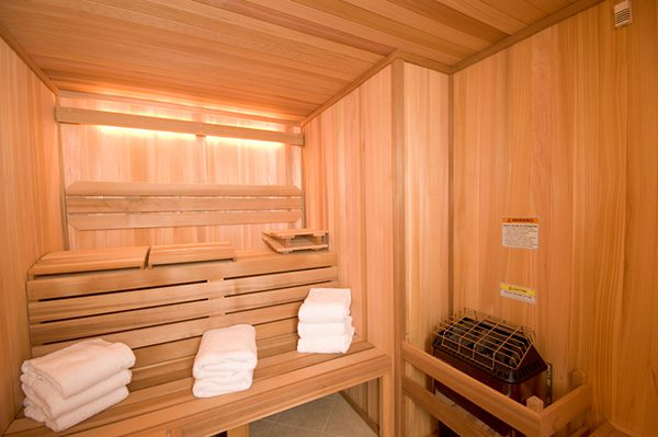 custom built sauna in mansion woodwork detail